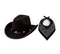 Set di 3 cappelli da cowboy neri con design a stella e bandana Paisley nera, accessori per costume occidentale per adulti e bambini, Rodeo, Wild West, Halloween e feste