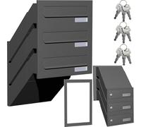 Set di 3 cassette postali a tripla parete, 3 scomparti con targa