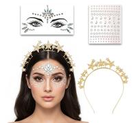 Set di 3 cerchietti per capelli con stelle e strass + Face Gems e pietre glitterate - Alone per donne e ragazze - Accessorio per costume da dea e angelo per carnevale, festival, Capodanno e matrimonio