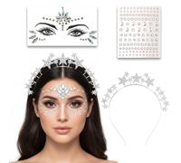 Set di 3 cerchietti per capelli con stelle e strass + Face Gems & Glitter - Copricapo per donna e ragazza - Dea & angelo accessori per costume per carnevale, festival, Capodanno e matrimonio (B)