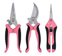 Set di 3 cesoie da giardino professionali, in acciaio inox per rose, rami, siepi, frutta, verdura, bonsai, attrezzi da giardinaggio (rosa)