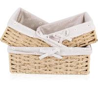 Set di 3 cestini per il pane con inserto in cotone | Cestini rettangolari in erba marina | Cestino intrecciato | Cestino portaoggetti in robusto base in metallo | Cestino per pane Scandi Style |