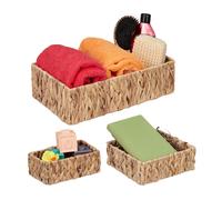 Relaxdays Cestini Portaoggetti, Set da 3, Scatole da Bagno in Giacinto d'Acqua in Varie Misure, Aspetto Vimini, Naturali, Fibra vegetale