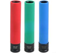 Set di 3 chiavi a bussola extra lunghe da 150 mm per dadi a percussione da 17 mm, 19 mm, 21 mm, in acciaio cromato, con manicotti protettivi per la rimozione delle ruote dell'auto