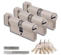 Set di 3 Cilindri con Pomello in Ottone 35/35mm con Chiave Unica, 15 Chiavi Incluse, 6 Viti, Serrature Universali per Porte e Garage, Lunghezza 70mm, Montaggio Facile