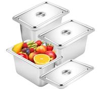 Set di 3 ciotole per alimenti in acciaio inox con coperchio, 17,5 x 11 x 10 cm, contenitore GN 1/3, contenitore per alimenti, per cibi caldi e freddi, padella per hotel a buffet catering, facile da