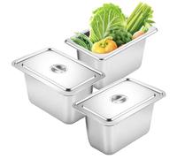 Set di 3 ciotole per alimenti in acciaio inox con coperchio, contenitore GN 1/3, contenitore Gastro e vaschette per il panierstraße, contenitore in acciaio inox per cibi caldi/freddi, catering e