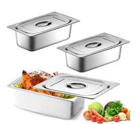 Set di 3 ciotole per il panier, in acciaio inox 1/3 con coperchio, per braciole, contenitori resistenti al calore, cotolette, carne, pesce, metallo, panierstraße rettangolari (32,5 x 17,5 x 6,5 cm)