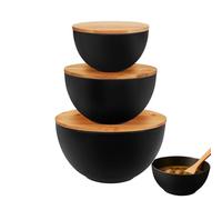 Set di 3 ciotole per insalata, con coperchio in legno, per servire, preparare frutta, pane, zuppa, cottura