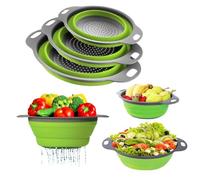 Set di 3 colatori in silicone pieghevoli setaccio da cucina pieghevole risparmia spazio con design scarico per il drenaggio e la conservazione frutta verdura ciotola portatile uso