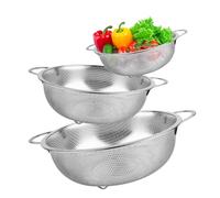 Set di 3 colino per pasta in acciaio inox con manici, colino da cucina, micro perforato lucido, in metallo, per tagliatelle, frutta, riso, verdura, colino lampo, lavabile in lavastoviglie, scolapasta