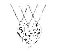 Set di 3 collane a forma di cuore, in acciaio inox, per festa della mamma, Natale, San Valentino, regalo di compleanno per etichette, Metallo, Senza Gemstone