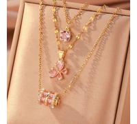 Set di 3 collane alla moda ed eleganti, con pendente a cilindro con design in vita con zirconi e pendente quadrato, ciondolo farfalla, gioielli di lusso come regalo per le donne Tagli UnicaAcciaio ino