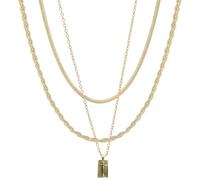 Set di 3 collane da donna in oro multistrato, con catena minimalista e ciondolo rettangolare, bigiotteria regolabile, in confezione regalo