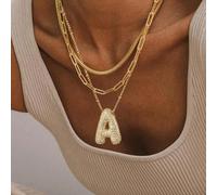 Set di 3 collane dorate alla moda personalizzate, collana con lettera, adatte per la decorazione quotidiana a strati L,M,S,H,A,T,O,X,B,C,D,E,F,G,I,J,K,N,P,Q,R,U,V,W,Y,ZZirconia Cubica
