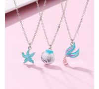 Set di 3 collane grazioso per ragazza con ciondoli in lega di zinco a forma di conchiglia, stella marina e sirena, stile blu a goccia d'acqua, adatto come regalo di gioielli quotidiani Tagli UnicaLega