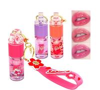 Set Di 3 Colori Di Lucidalabbra Idratante, Lucentezza Elevata, Lucentezza Di Vetro, Idratazione Naturale, Trucco Delle Lucidalabbra per donne, Regalo per Feste, Design Portachiavi Sakura