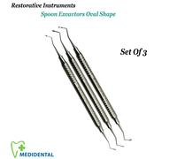 Set di 3 - Conservativa Odontoiatria Spoon Excavator Oval Shape Hollow Handle CE