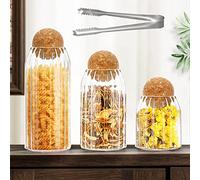 Set di 3 contenitori in vetro trasparente con tappo a sfera rotondo per conservare tè, caffè, zucchero, farina, spezie (500 ml/700 ml/1000 ml)