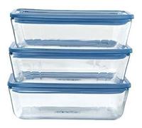 Set di 3 contenitori per alimenti con coperchio - PYREX - Plastica Zero - Vetro - Rettangolari - 0,8 L