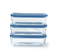 Pyrex Zero Plastic - Set di 3 contenitori di conservazione rettangolari in vetro borosilicato, coperchi in vetro, adatti al forno, coperchio piano cottura, 1,5 l, made in France