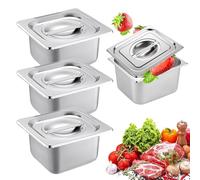 Set di 3 contenitori per gas in acciaio inox contenitore, rettangolari, per la cucina, impilabili, GN 1/6 da 17,5 x 16,5 x 10 cm