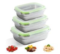 Set di 3 contenitori salvafreschezza con coperchio, in acciaio inox, a prova di perdite, 350 ml + 850 ml + 1800 ml, sigillati
