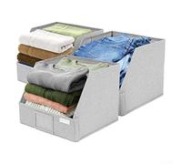 Set di 3 contenitori trapezoidali in tessuto con apertura frontale per una comoda conservazione e un rapido recupero degli oggetti (grigio)