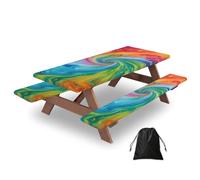 Set di 3 coperture colorate per tavolo da campeggio con protezioni per panca, elasticizzate, impermeabili, rettangolari, con custodia
