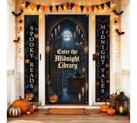 Set di 3 coperture per porta d'ingresso con citazione di Halloween in stile | Scena gotica della biblioteca, set di striscioni per portico, estetica gotica accademica, atmosfera misteriosa