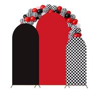 Set di 3 coperture per sfondo ad arco, nero rosso e scacchiera, include 1,2 x 0,5 m, 1,5 x 0,6 m, 1,8 x 0,8 m, tessuto elastico per feste, matrimoni, decorazioni