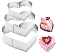 Set di 3 Coppapasta, Anelli per Torta in Acciaio Inossidabile di Cuore Anello Torta di Cuore anelli per torte da 10/15/20 cm Anello per Mousse Torte Dessert Dessert Pasticceria a forma di cuore