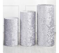 Set di 3 copri base cilindrici in spandex, per argento, velluto-Large