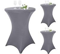 Set di 3 copritavolo da bar elasticizzato per tavoli da bistrot Ø 80-85 cm Elegante, rinforzo nella zona dei piedi, Fodere elastiche per tavoli da bar e tavoli da bistrot (80 × 110 cm/grigio chiaro)