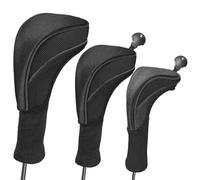 Set di 3 copritesta per mazze da golf, in legno, per fairway driver, guaine protettive antigraffio, collo lungo elastico, facile identificazione, rosso e nero