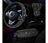 Set di 3 coprivolanti con braccioli antiscivolo e copertura per pomello del cambio, accessori interni per la maggior parte delle auto, con volante da 36 a 38 cm, colore: nero