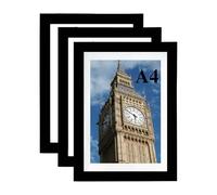 Set di 3 cornici A4 nere, cornice A4 con passepartout, cornice per foto A4, cornice per certificati, autoportante e montabile a parete, per esporre foto da parete e da tavolo