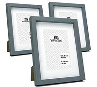 Set di 3 cornici portafoto grigie 20 x 15,2 cm, formato A5, con supporto per 10 x 15 cm, confezione da 3 cornici in scatola con finestra in Perspex per tavolo o montaggio a parete.