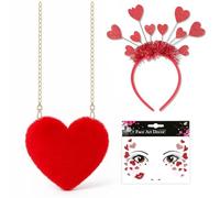 Set di 3 costumi da donna a forma di cuore, borsa a forma di cuore, borsa a forma di cuore e adesivo dell'amore, borsa di peluche, piccola borsa a catena Cupido, costume da carnevale, accessori da