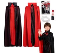 Set di 3 costumi da vampiro per bambini, 90/120/150 cm, mantello da vampiro per Halloween, con denti da vampiro e sangue artificiale, costume da dracula, 5-8 anni, nero, rosso, V-ampiro, cosplay