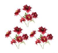 Set di 3 crisantemi artificiali con petali realistici e steli flessibili per tavoli da dessert, sfondi per eventi e decorazioni per interni (rosso)