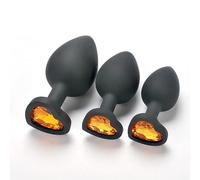 α ρ Set Di 3 Cuori In Silicone Nero Di Dimensioni Diverse Con Diamanti Gialli, Regalo Originale Per Uomini E Donne