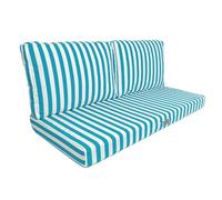 Set di 3 cuscini sfoderabili a righe turchesi per salotto da giardino, comfort premium, anti raggi UV, seduta: 120 x 60 cm, schienale: 35 x 60 cm, decorazione artistica