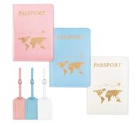 Set di 3 custodie per passaporto e etichette per bagagli, in pelle PU, per viaggi, etichette per bagagli per valigie, adatte per vacanze, viaggi di lavoro, studio all'estero, 3 colori., Portatile