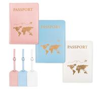Set di 3 custodie per passaporto e etichette per bagagli, in pelle PU, per viaggi, etichette per bagagli per valigie, adatte per vacanze, viaggi di lavoro, studio all'estero, 3 colori., Portatile
