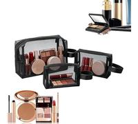 Set di 3 custodie per trucco con cerniera | accessori da viaggio portatili con cerniera, tasca da viaggio in rete, per dormitorio, ufficio, casa, palestra, brevi soggiorni, Nero , Se référer au