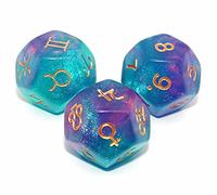 Set di 3 dadi astrologici per divinazione e costellazione, 3 colori, D12, glitterati, set poliedrici
