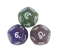 Set di 3 dadi colorati in resina per divinazione con finitura glitterata, per giochi di ruolo mistici e orientamenti astrologici