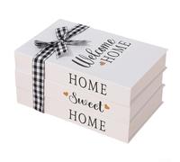 Set di 3 decorazioni a libro simulato con corda di canapa per lo stile country chic della casa e la disposizione degli scaffali (casa)