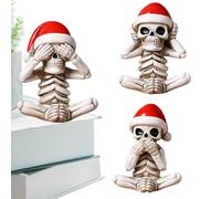 Set di 3 decorazioni con scheletro per casa, ufficio, scrivania | Statuette natalizie con scheletro per non vedere male e ascoltare